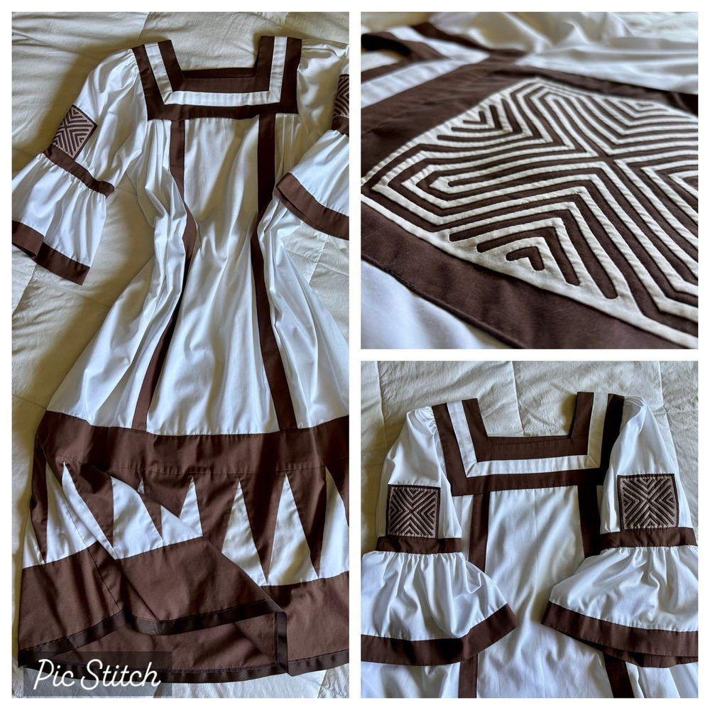 Unique Patchwork Boho Prairie Folk Western Dress Neutral Earthy Peasant Large